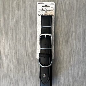 NEW Black Padded Leather Dog Collar with Metal Buckle and D-Ring